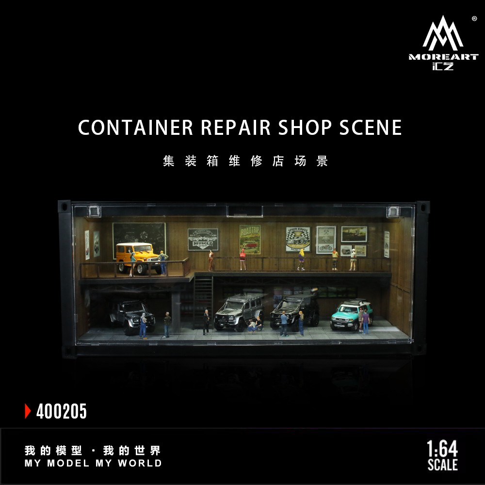 1/64 Diorama Diecast Model LED Garage Container Street Buildings Display Case