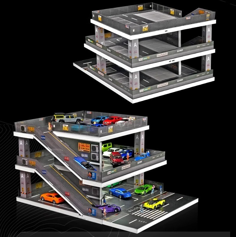1/64 Scale Diorama Parting Lot Mode LED Lighting Car Display Case Scene Decor US