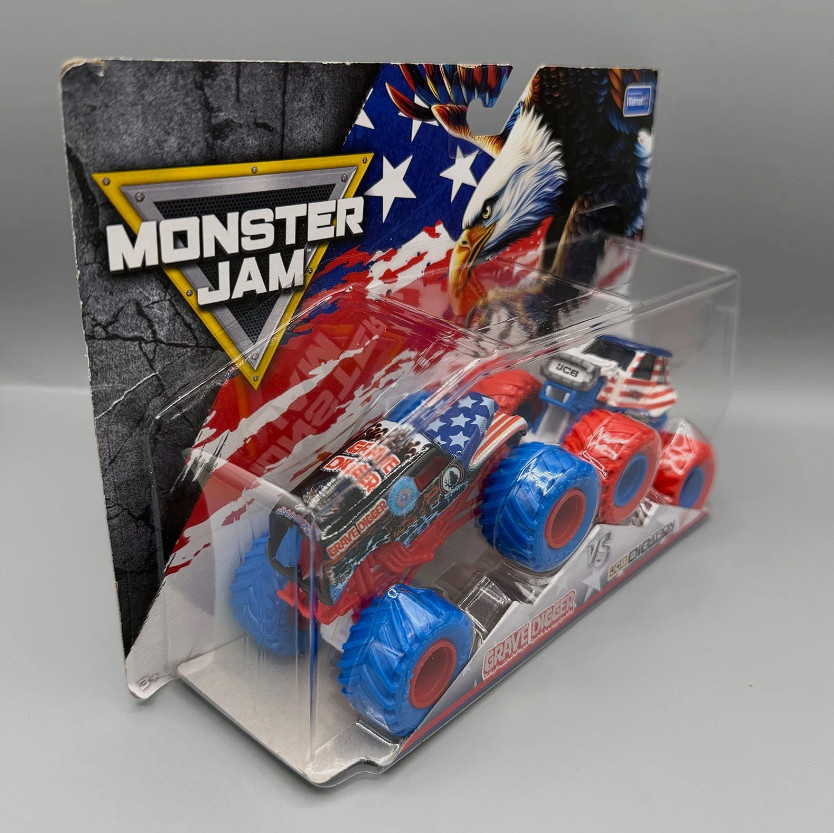 Monster Jam Grave Digger vs JCB Digatron Stars & Stripes 2025 Walmart Exclusive
