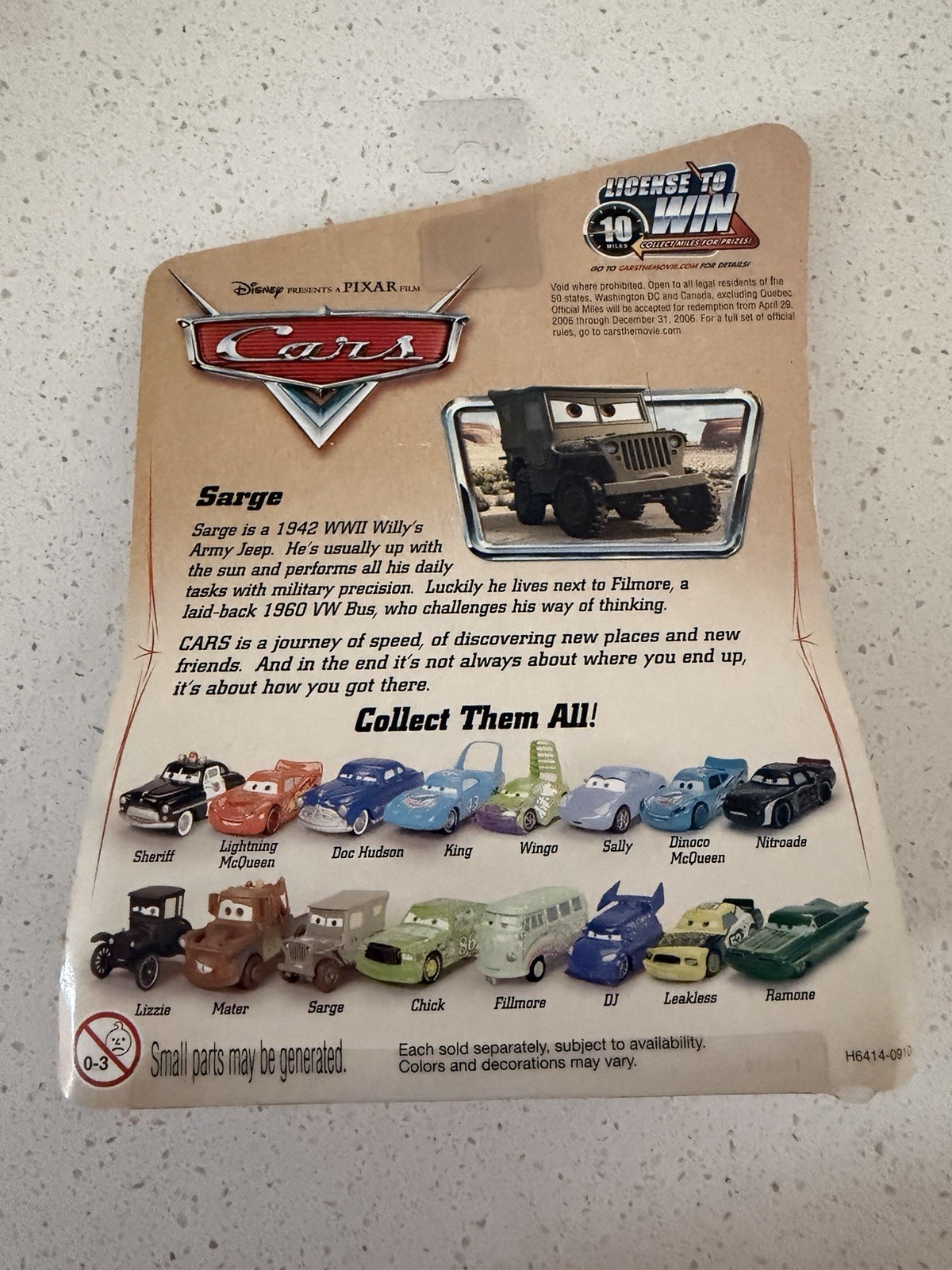Sarge Disney Pixar Cars Mattel 1:55 Diecast Car Black Unopened Box 2006