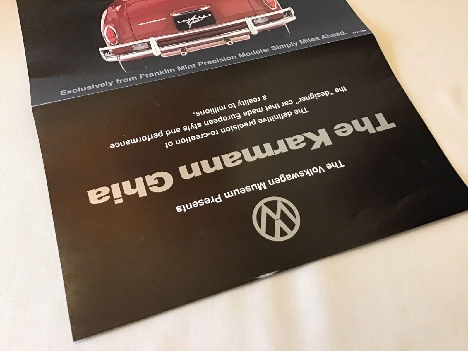 Franklin Mint Volkswagen The Karmann Ghia Rare Brochure Paperwork Only 1:24