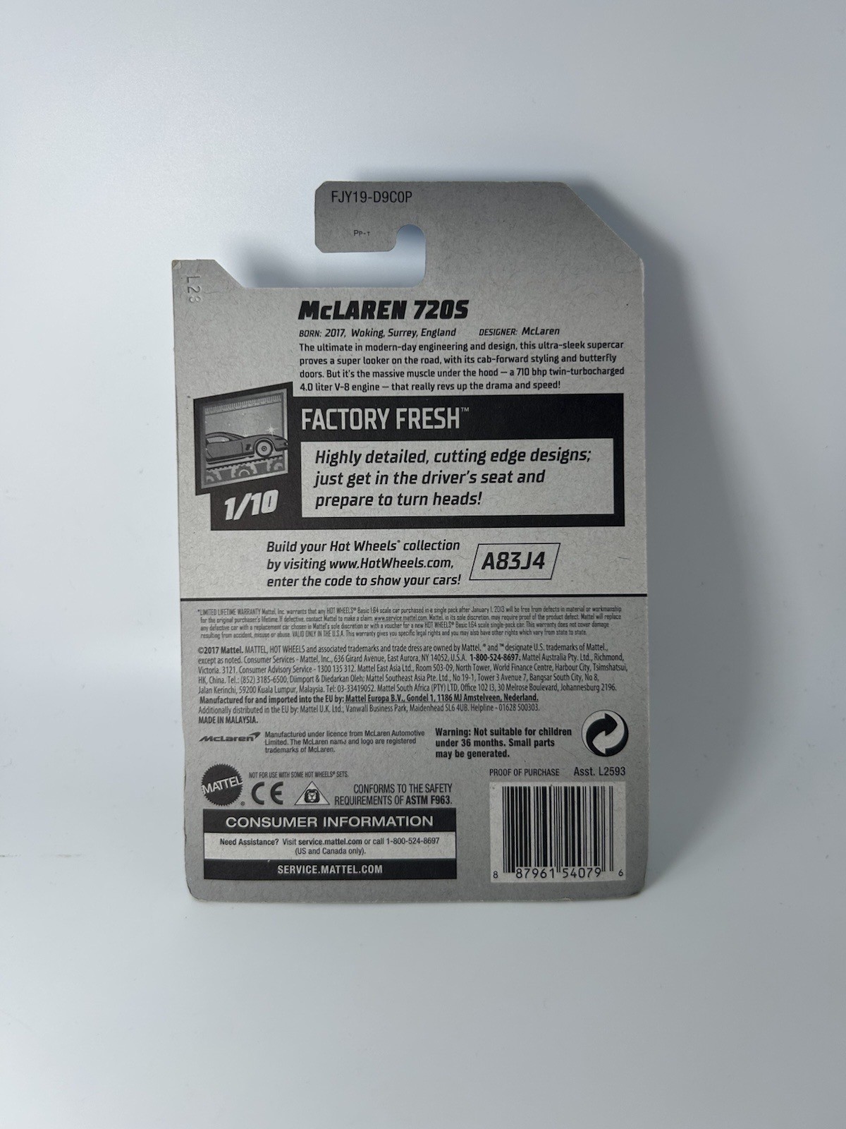 Hot Wheels Factory Fresh McLaren 720s White 1/10 NEW For 2018 318/365