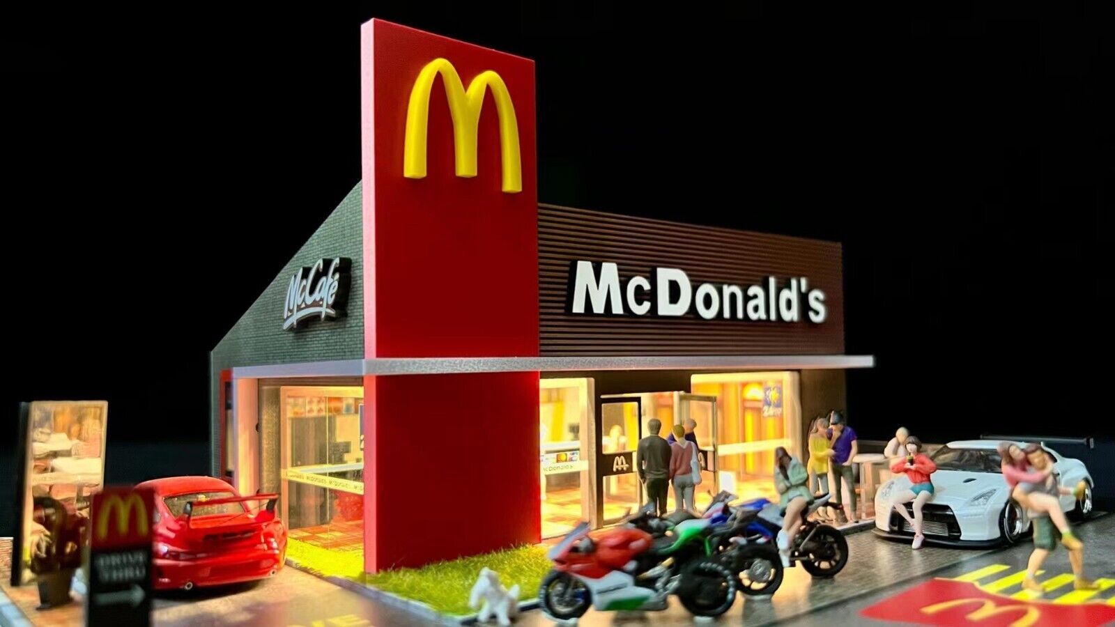 1/64 Diecast Car Garage Model LED City Street Parking Lot Scene Gifts US Diorama