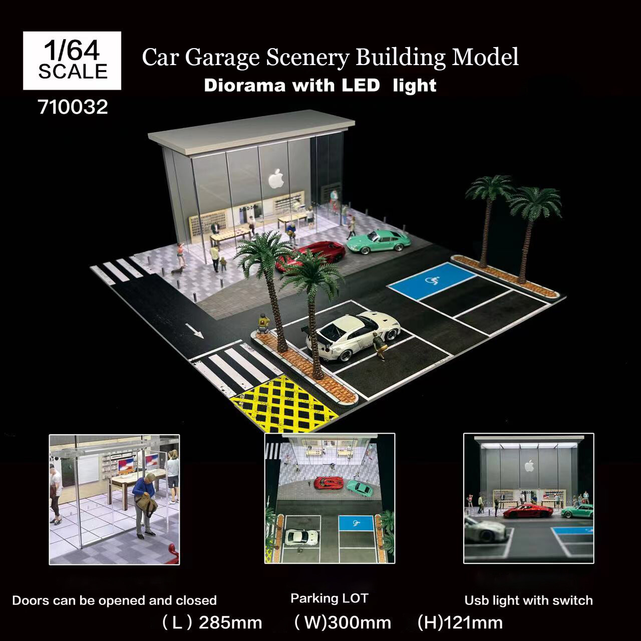 1/64 Diorama Model Car Garage Model LED Lighting City Building Scene Model Toy