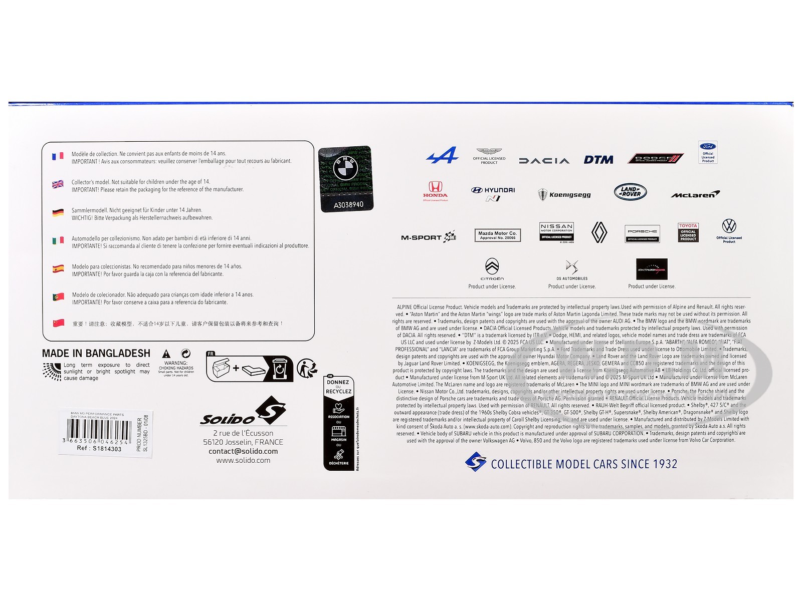 2024 BMW M3 COMPETITION DAYTONA BEACH BLUE 1/18 DIECAST MODEL BY SOLIDO S1814303