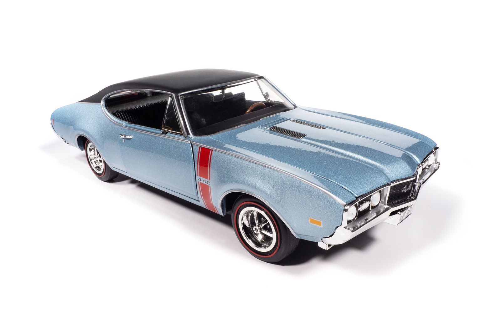 1968 OLDSMOBILE 442 W30 HOLIDAY COUPE BLUE 1/18 DIECAST CAR AUTO WORLD AMM1350