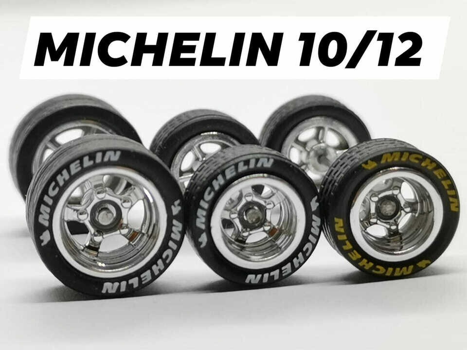 Hot Wheels MICHELIN Rubber Tires 24 sets 5 Spoke 12mm +10 mm (Gold + Chrome)