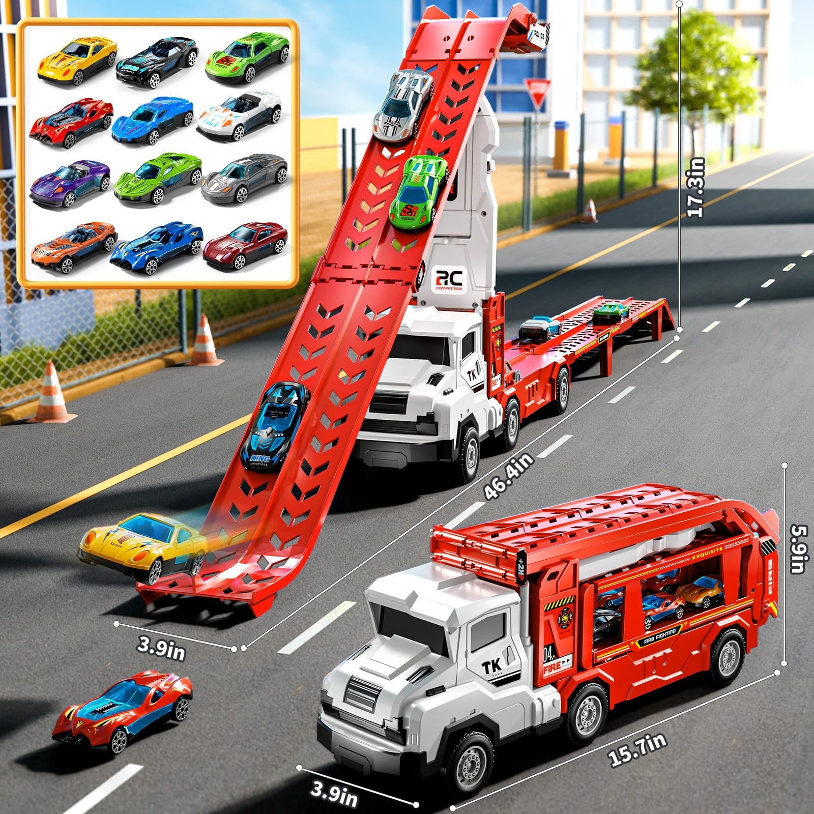 Toddler Car Truck Toys for 3 4 5 6 7 8 Years Old Boys, Transporter Truck Toy Tra