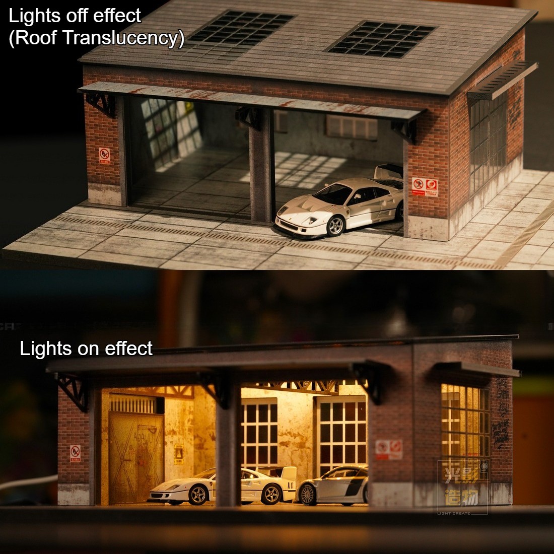 Diorama 1/64 Car Garage Model LED Lighting Factory Model Cars Display Case US