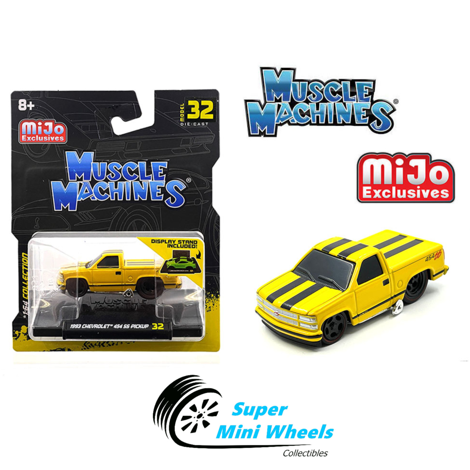Muscle Machines 1:64 1993 Chevrolet 454 SS Pickup Truck Yellow – Mijo Exclusive