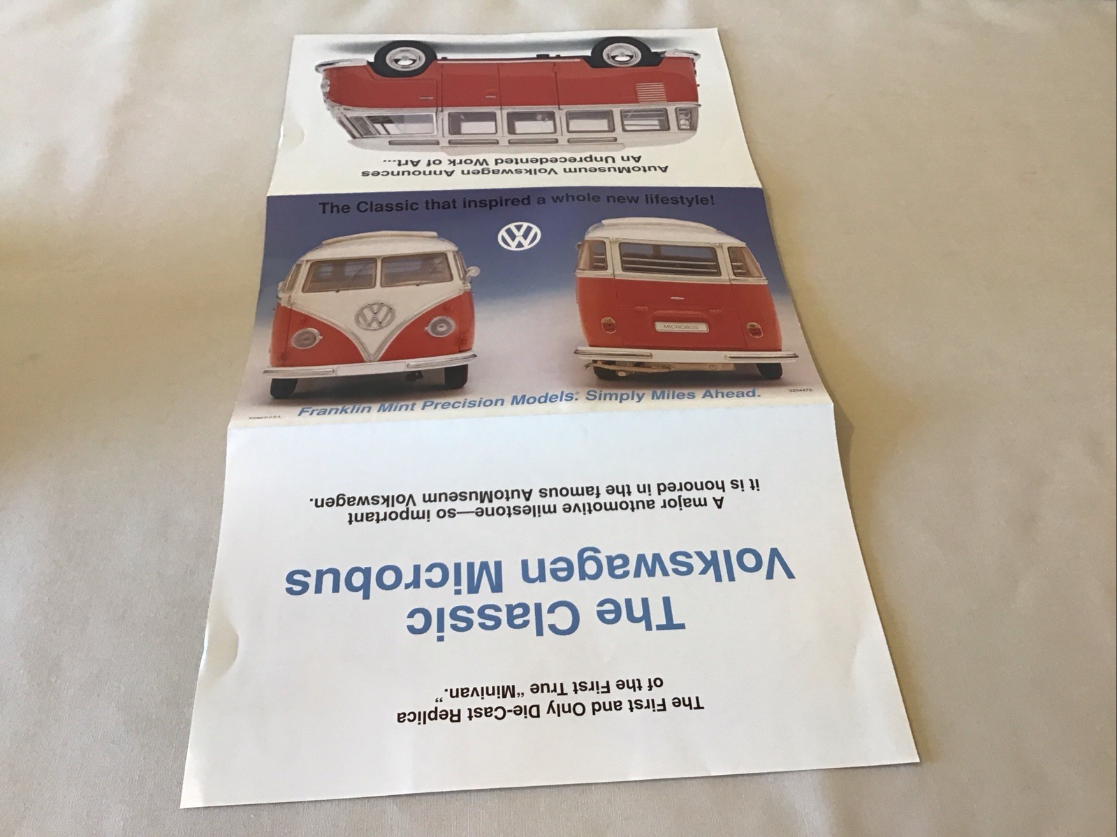 Franklin Mint 1962 Volkswagen Microbus Rare Brochure Paperwork Only 1:24