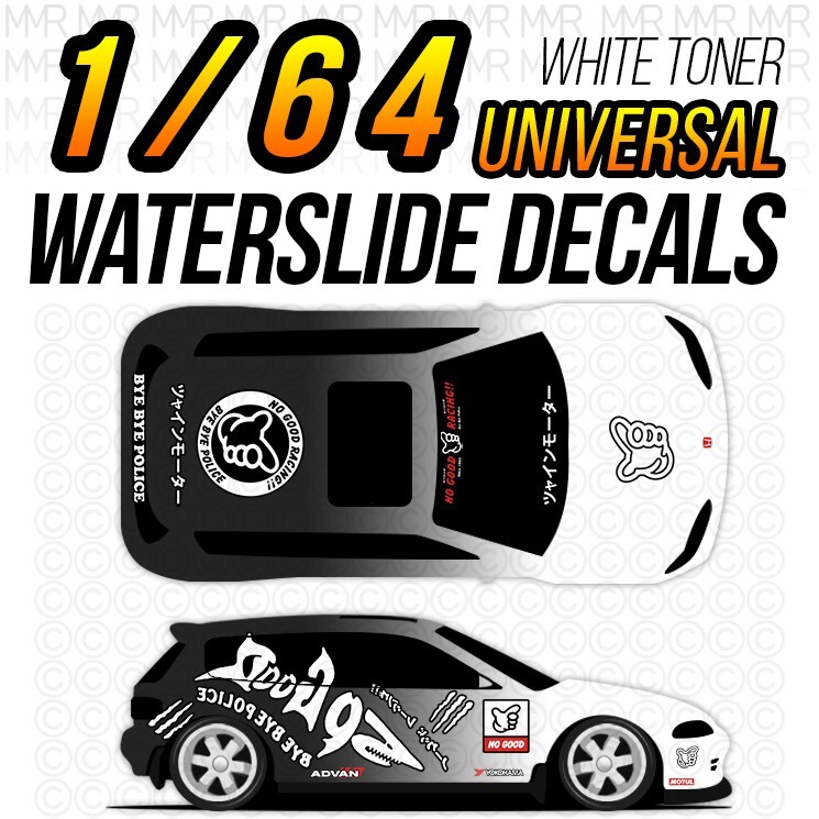 1/64 NO GOOD RACING SHARK Custom White Toner WaterSlide Decal for Hot Wheels