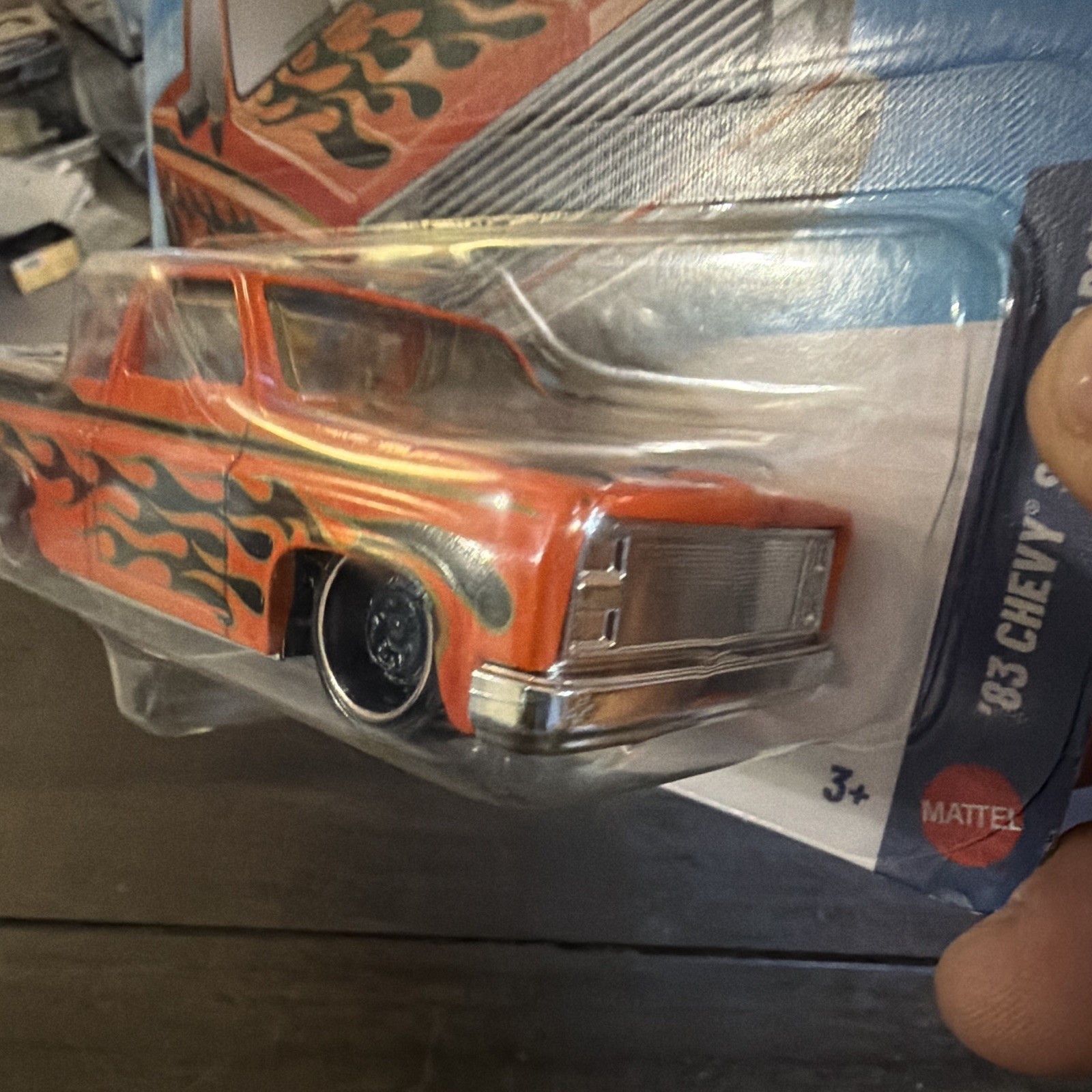 Hot Wheels XL ’83 Chevy Silverado Orange/Black Flames Metal Unopened