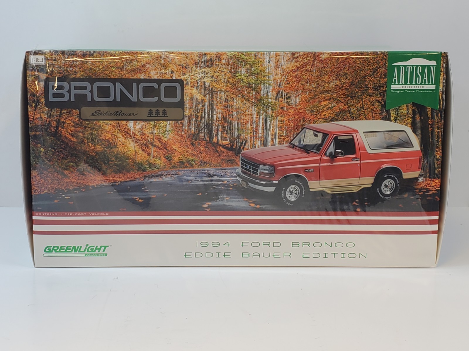 Greenlight 1994 Ford Bronco Eddie Bauer Edition Electric Red & Bronze 1/18