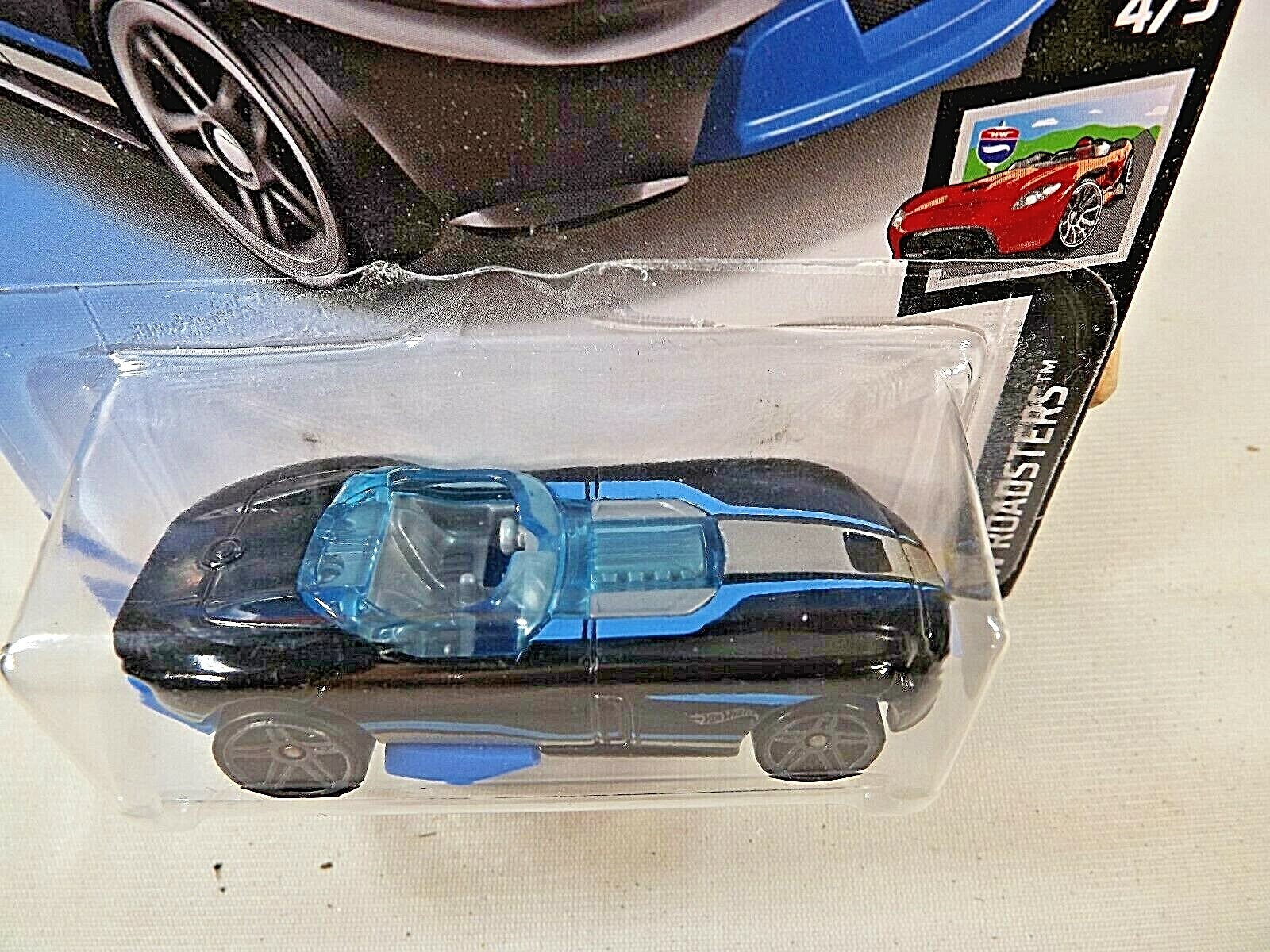 2019 Hot Wheels #154 HW Roadsters 4/5 RRROADSTER Black-Blue w/Gray Pr5 Spokes