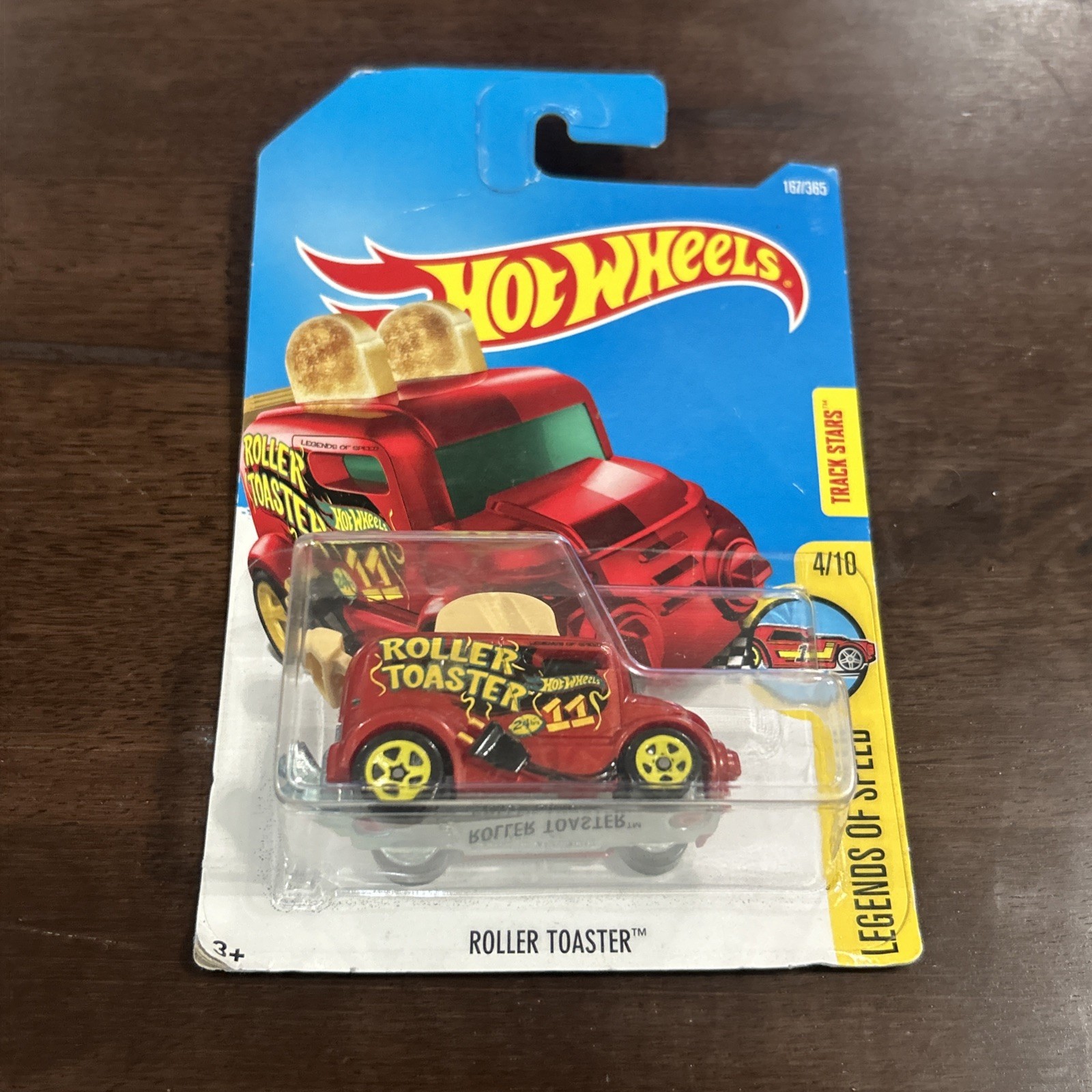 2017 Hot Wheels #167 Legends of Speed 4/10 ROLLER TOASTER Red w/Yellow 5 Spokes