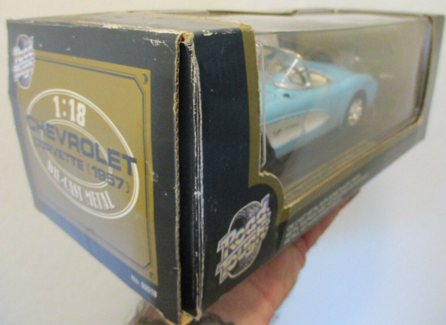 Road Tough Brand 1957 Corvette Light Blue and White 1:18 Diecast Metal W/Box ’57