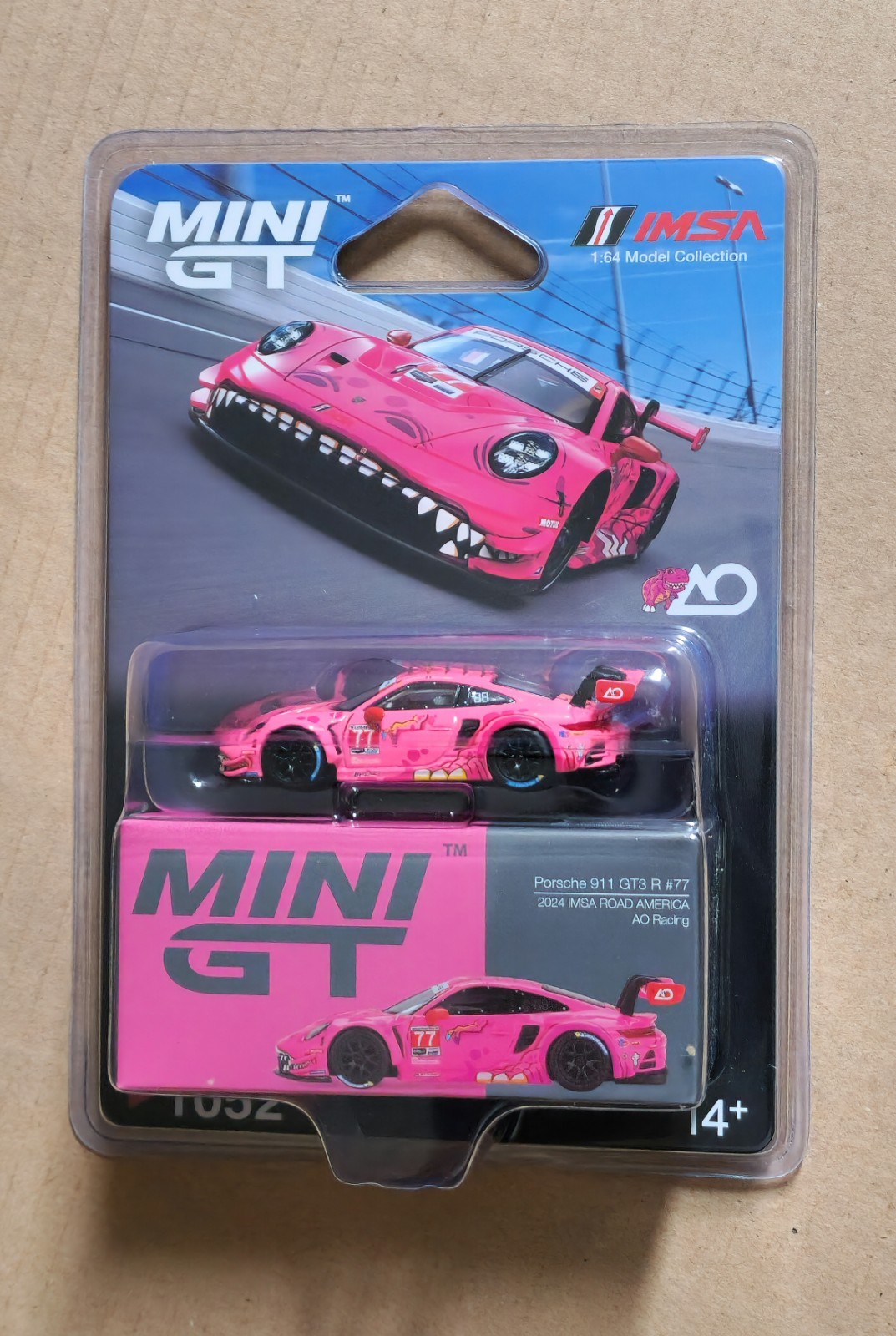 Mini GT 1:64 Porsche 911 GT3 R #77 AO Racing 2024 IMSA ROAD AMERICA