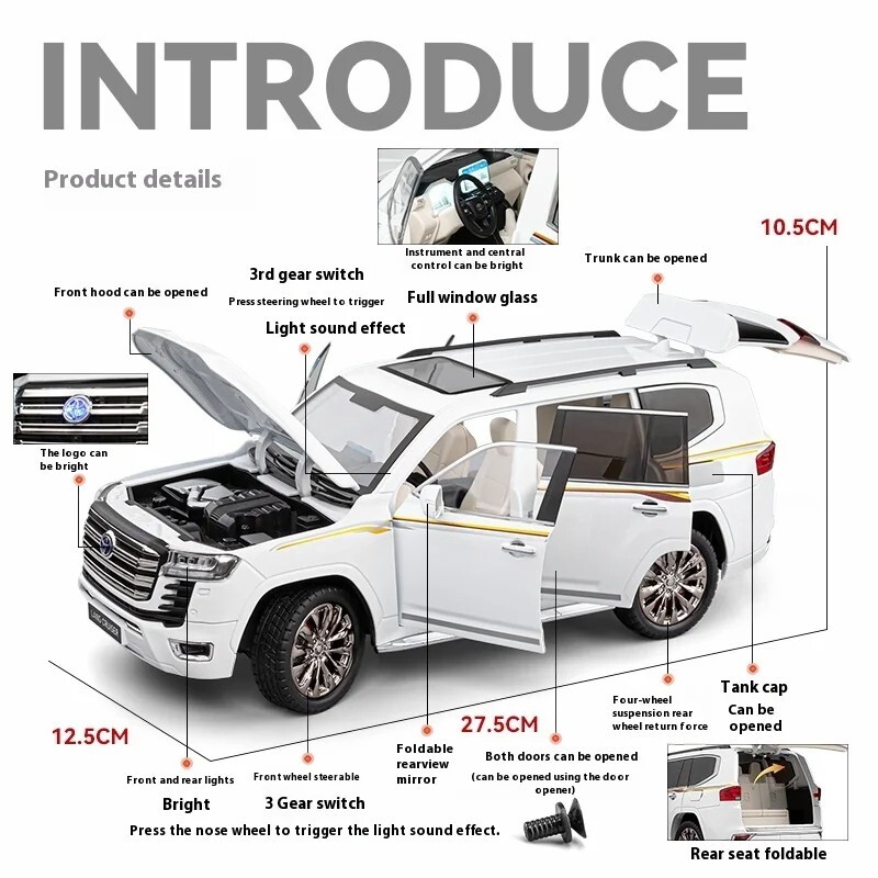 TOYOTA LAND CRUISER LC300 Model car Black 1:18 SUV