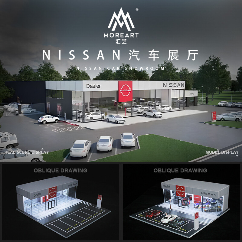 1/64 Diorama Car Showroom Model LED Lighting City Car Garage Scene Display Model
