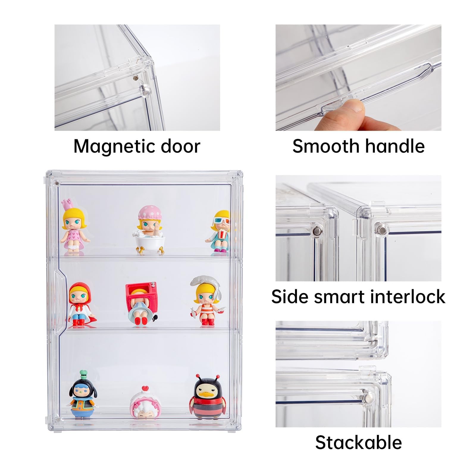 BOHOIDEE 3 Tiers Clear Display Case for Figures, Wall-Mounted Medium,