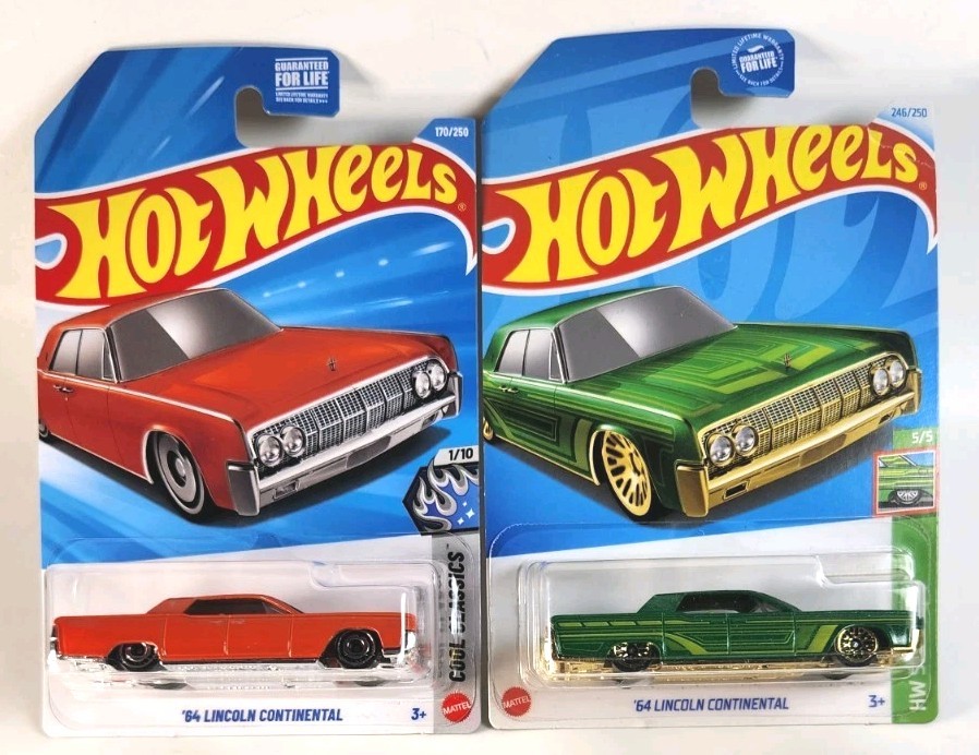 2 Car Lot Hot Wheels DG Exclusive ’64 Lincoln Continental Green ’24 Orange ’26