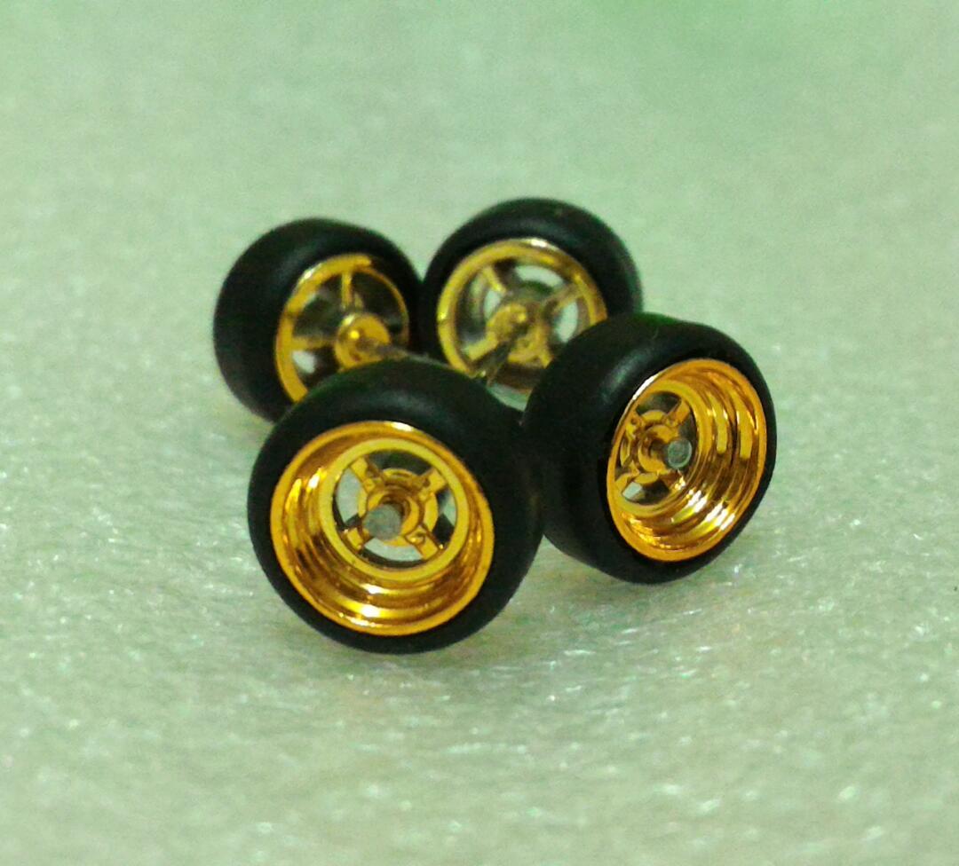 (🅿romo) Hot Wheels 40 SETS Chrome/Gold 4 Spoke Long Axle :64 Rubber Tires