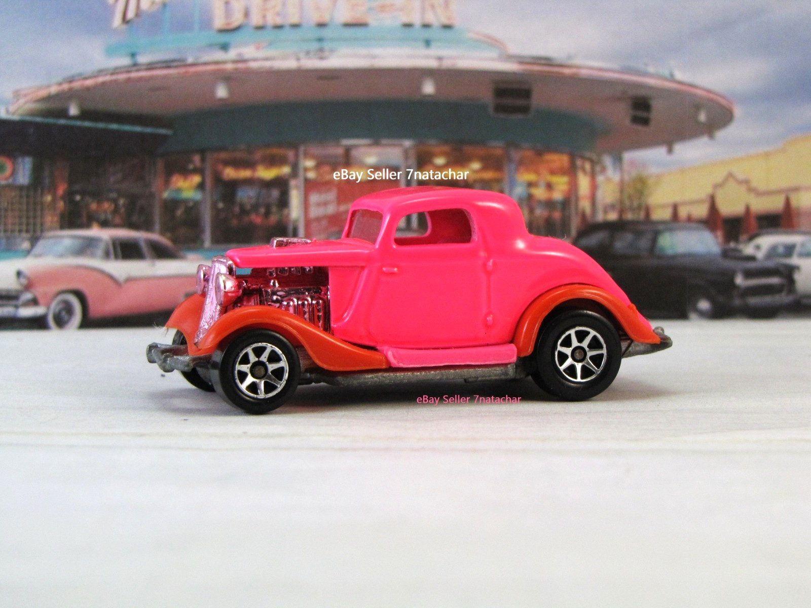 1933-1934 Ford Coupe Pink Flathead V8 Hot Rod Model Collectible Car F