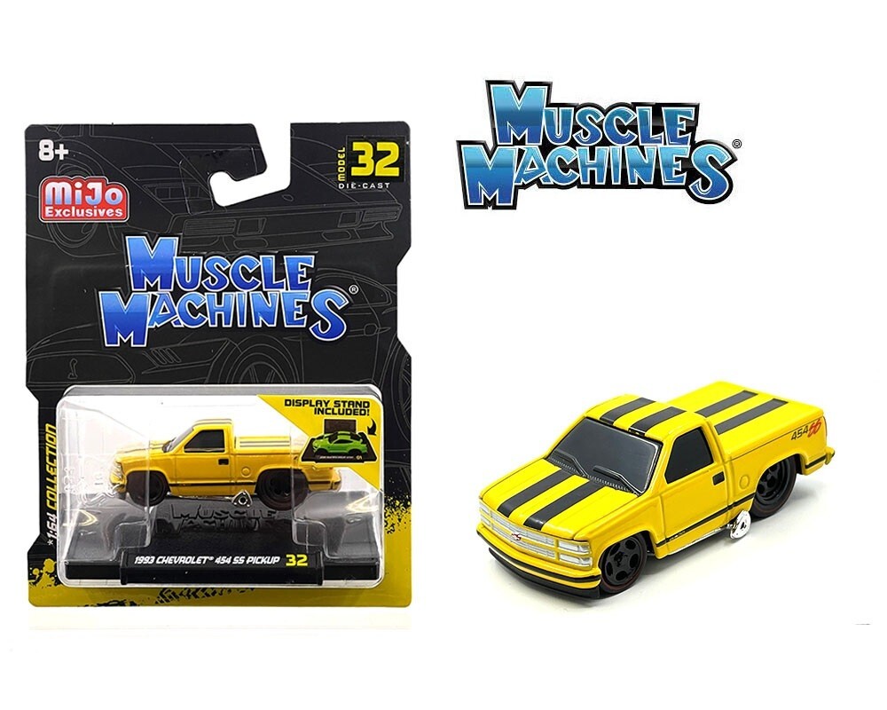 1993 Chevrolet 454 SS Pickup Yellow w/stripes 1:64 Muscle Machine 15572YL-3H