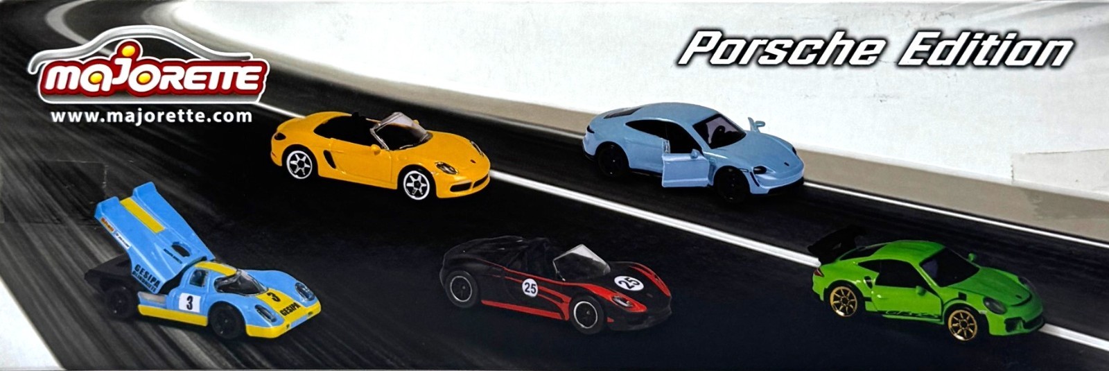2023 Majorette Porsche Edition 5 Pack Taycan S, 911 GT3 RS, 918 Spyder, 917, 718