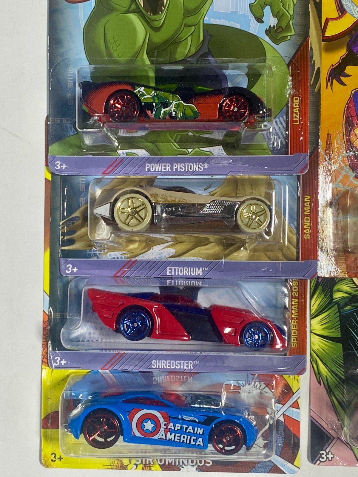 Hot Wheels Marvel Spider-Man an Captain America lot of 10 cars Variety SEALED A1