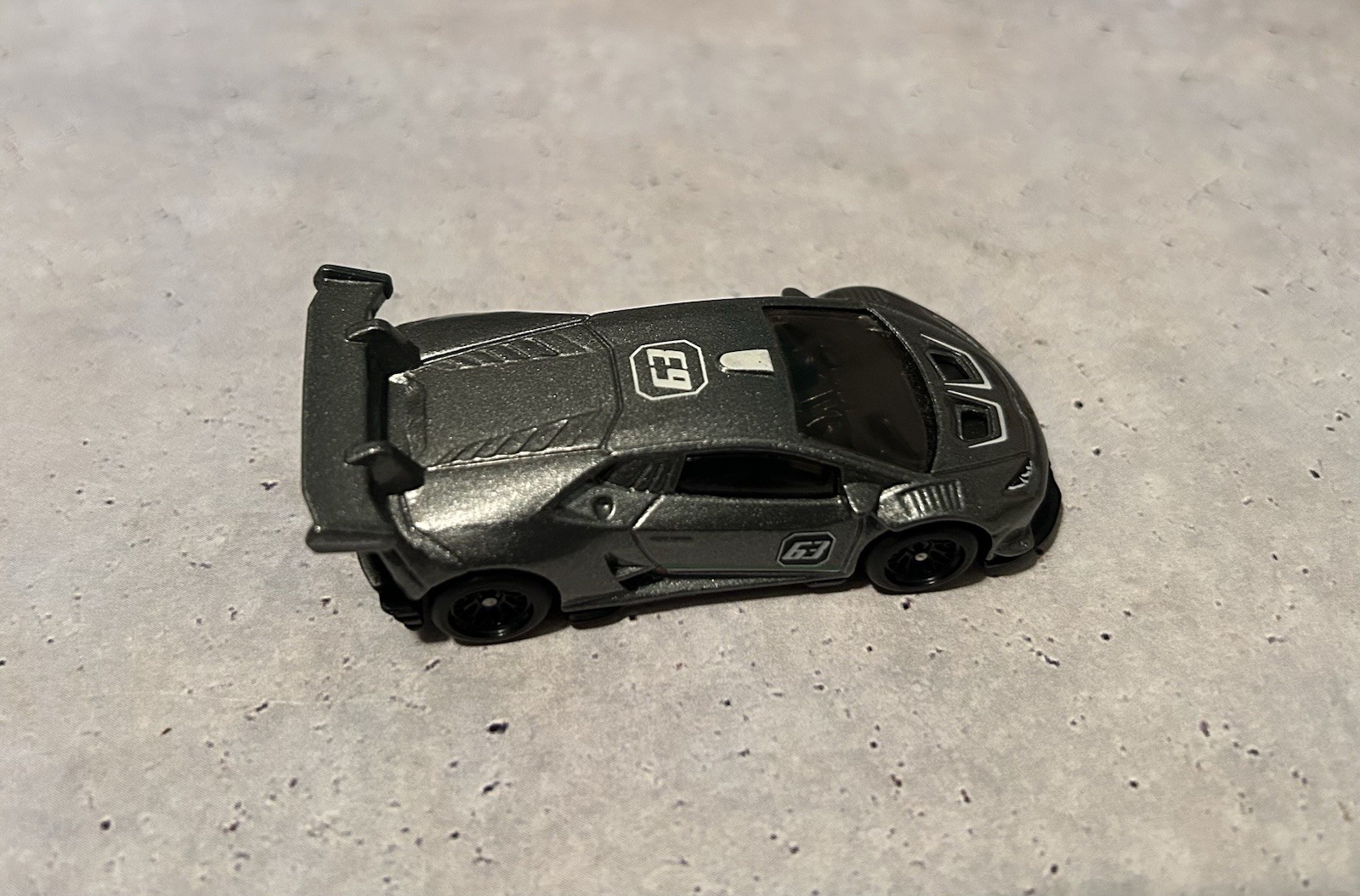 Hot Wheels Lamborghini Huracan Gray W/ Real Riders Tires On Black Spokes