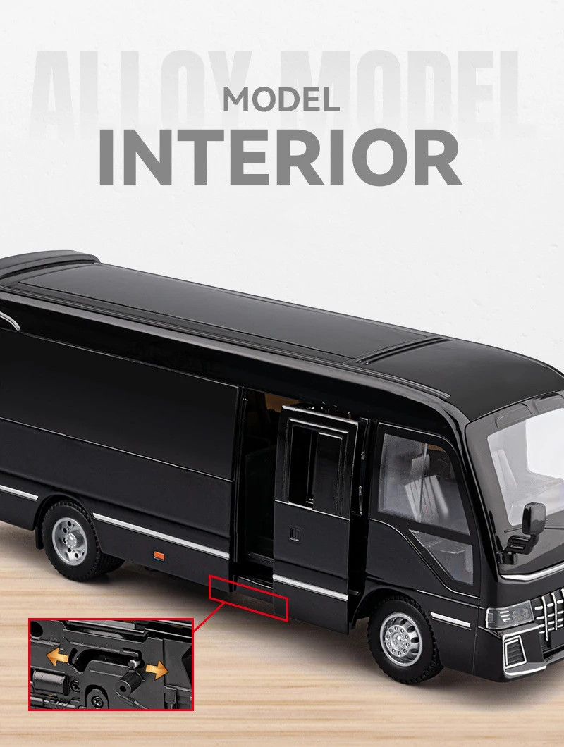 1:33 Toyota Coaster BUS Alloy Model Car Toy Diecasts Metal Casting Sound and Lig