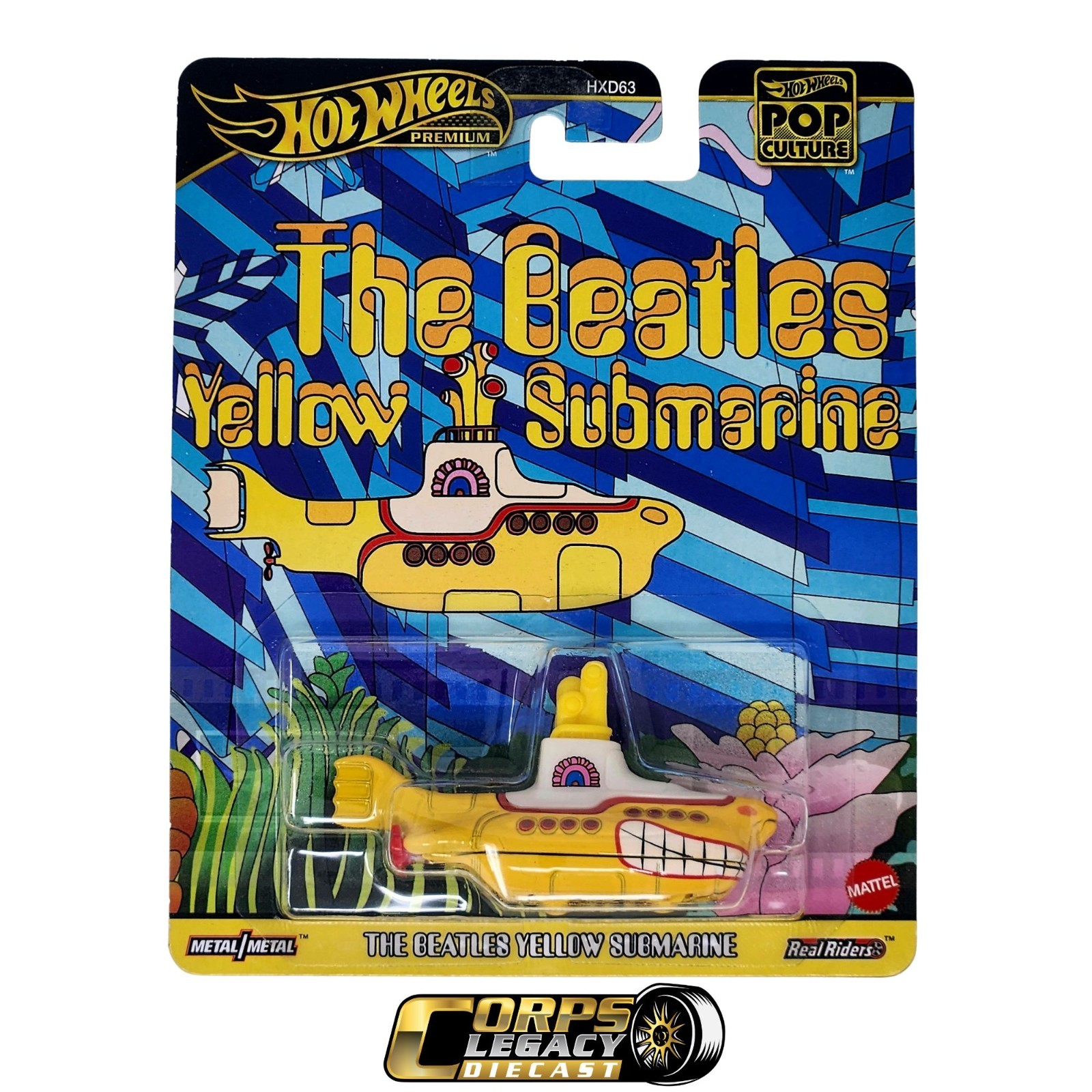Hot Wheels The Beatles Yellow Submarine Pop Culture Premium 1:64 Real Riders NEW