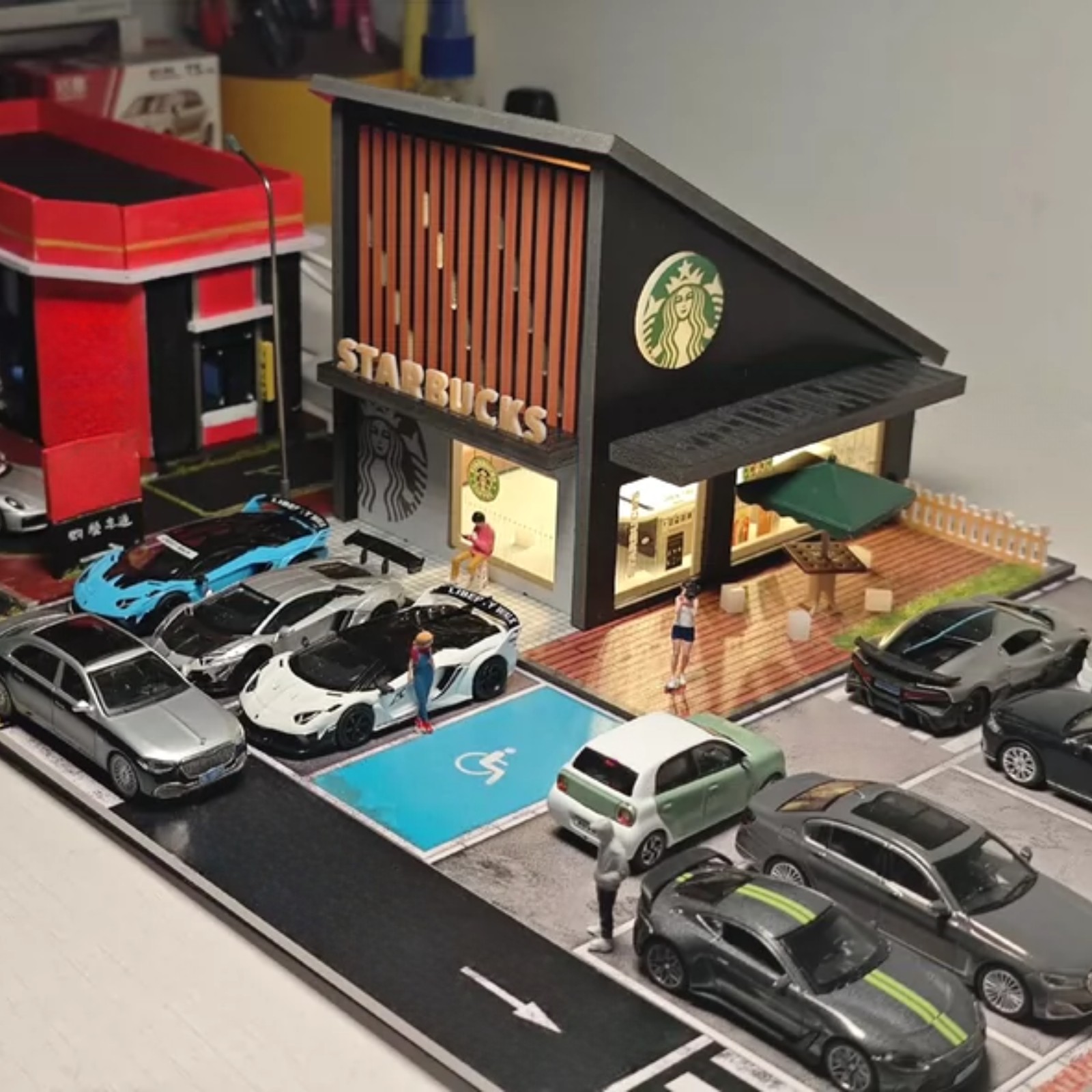 1/64 Diorama Car Garage Model Building Backdrop Parking Lot Display Scene Model