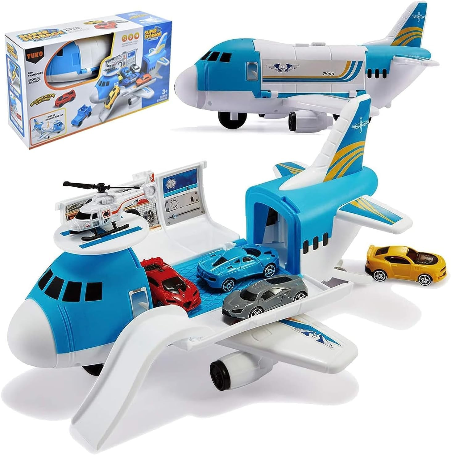 Transport Cargo Airplane Car Toy Play Set for 3+ Years Old Boys and Girls(Blue)
