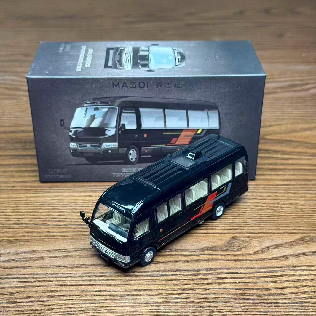 MASID 1/64 Scale Toyota Coaster Bus Black Diecast Car Model Toy Gift NIB
