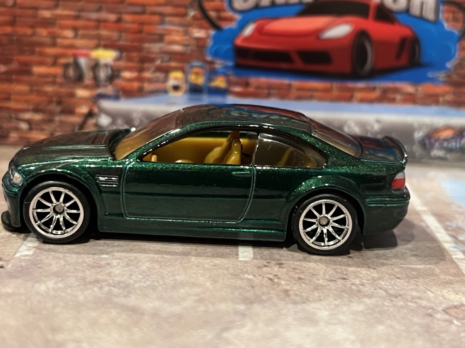 Hot Wheels BMW M3 E46 Green Power Trip Silver 10 Spoke Wheel Swap