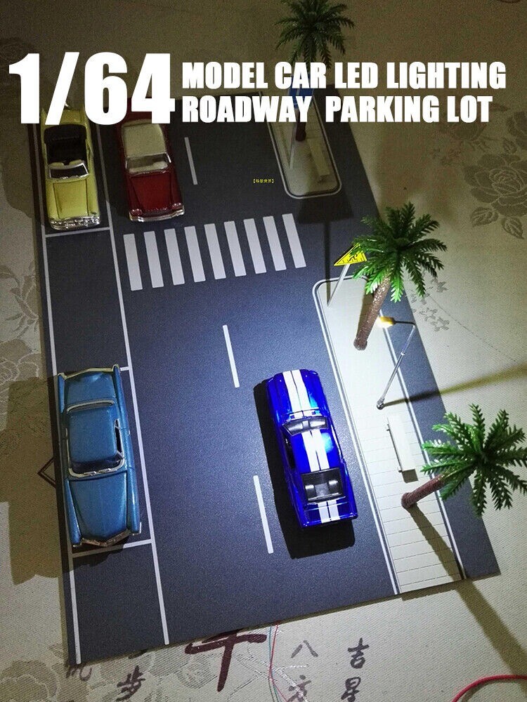 Diorama Car Parking Lot Model LED Lighting Street Road 1/64 Scene Display Model