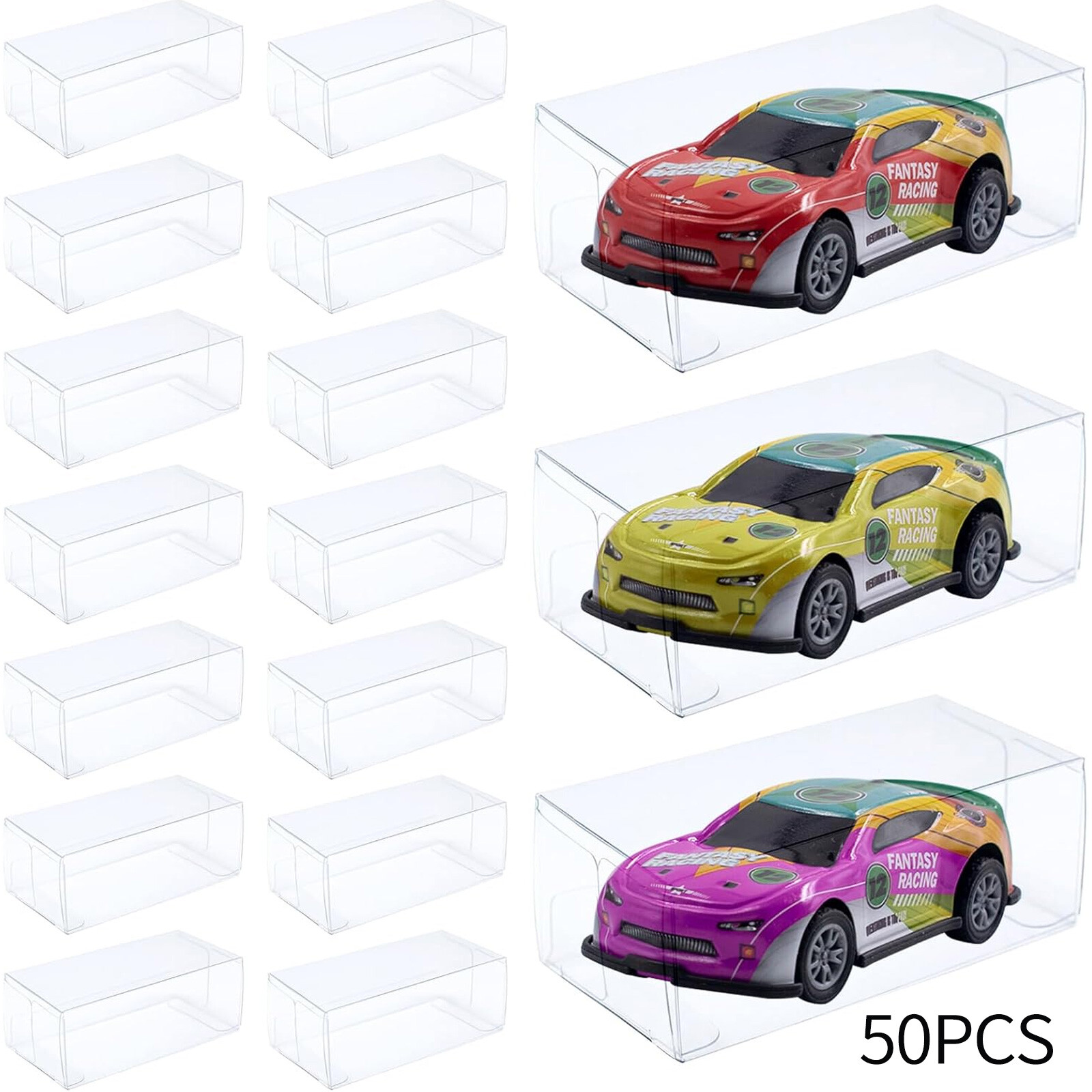 50pcs Clear PVC Display Case for 1/64 Hot Wheels & Tomica Model Cars Storage Box