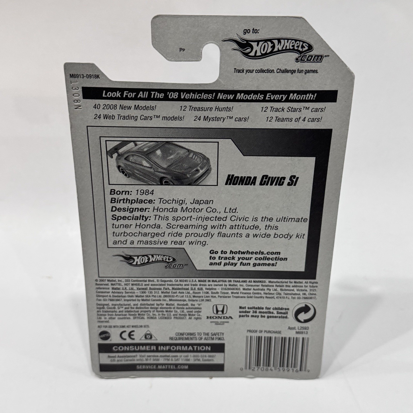 2008 Hot Wheels #47 All Stars HONDA CIVIC Si Black w/Chrome 10 Spoke