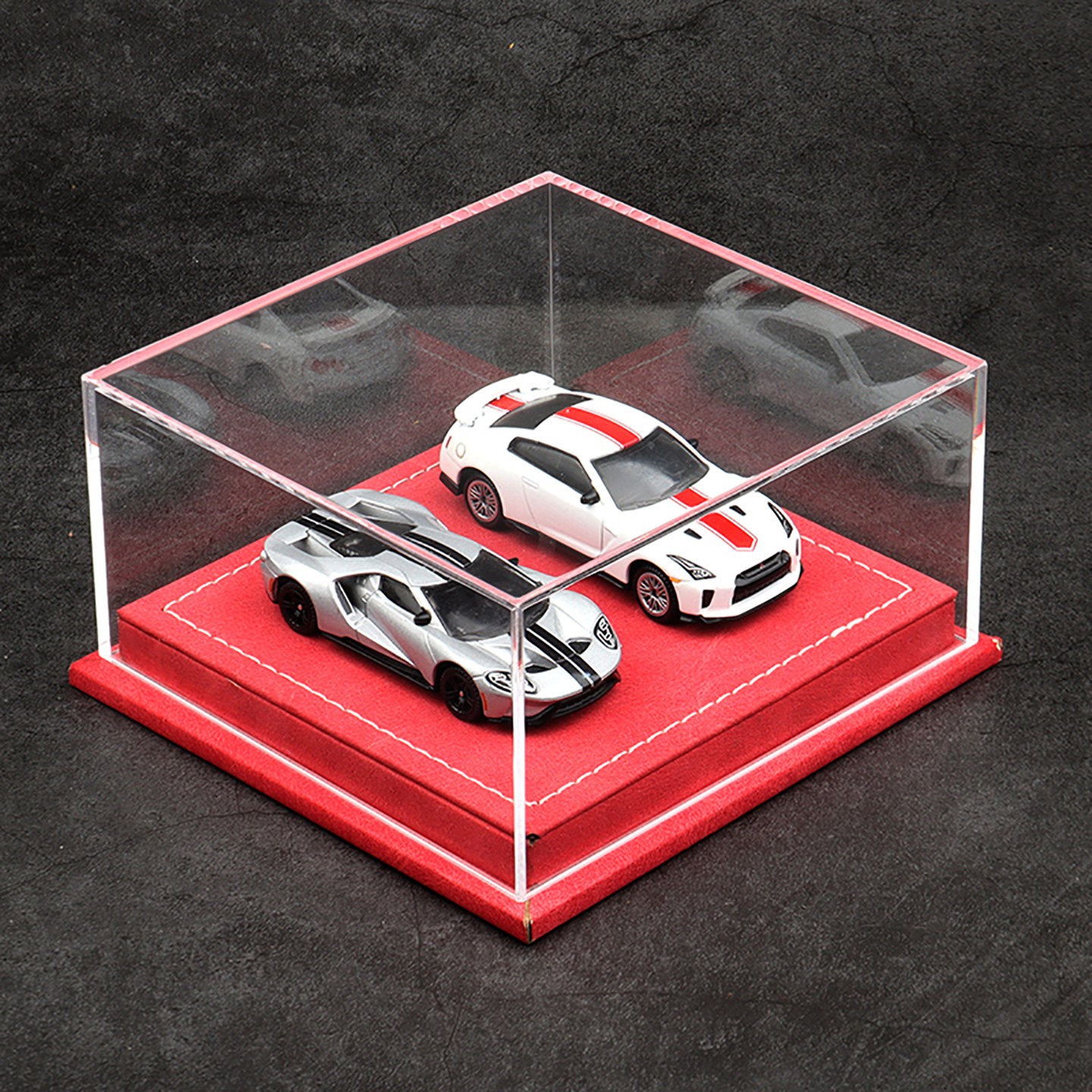 Diorama 1:64 Car Model Collection LED Display Case Leather Acrylic Dust Cover