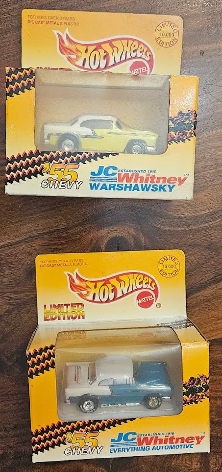 Hot Wheels – JC Whitney Special Edition – ‘55 Chevy’s – Lot of 2 Cars, 1996
