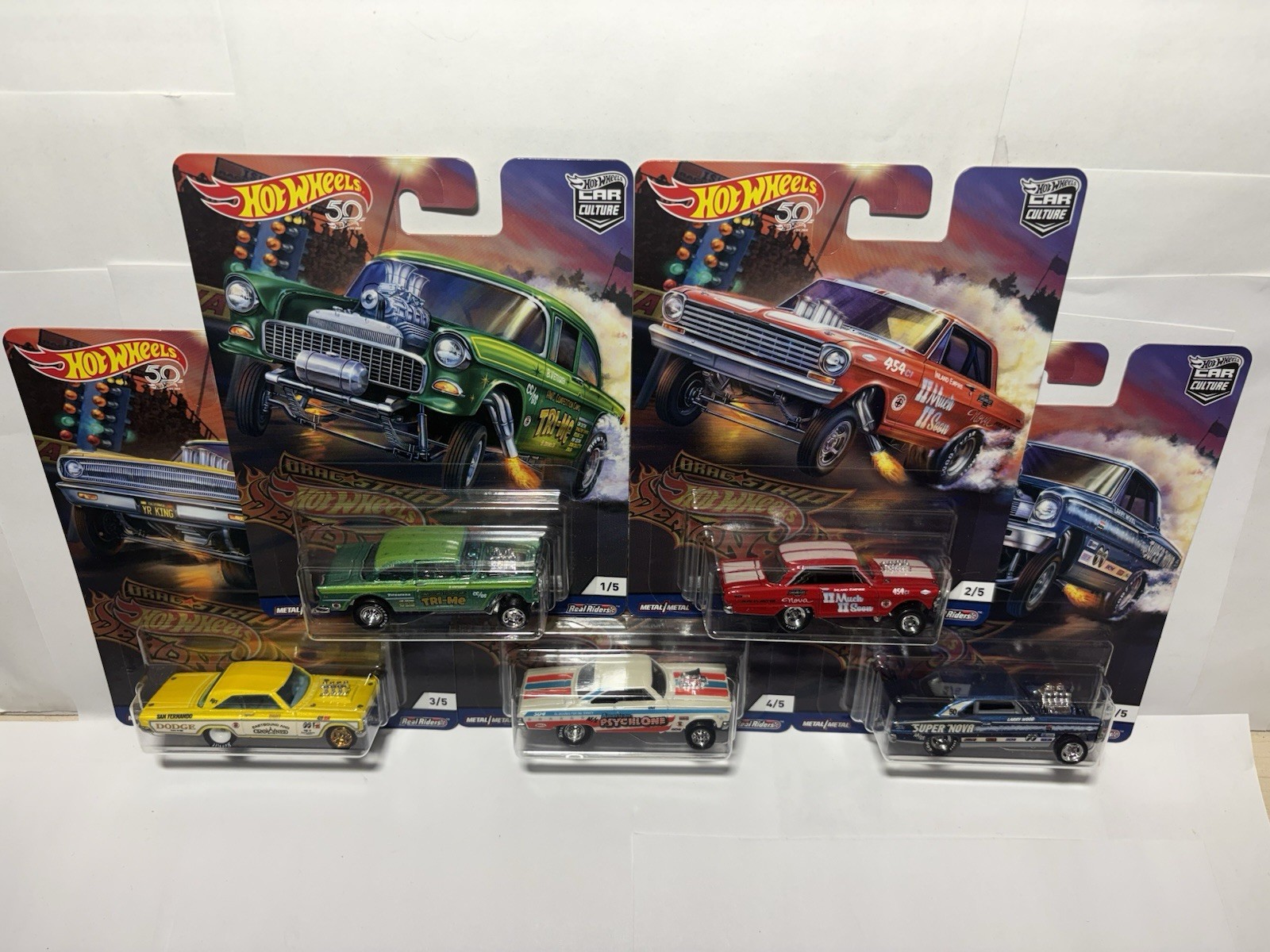 2018 Hot Wheels Premium 50th Car Culture Drag Strip Demons Gasser 5 Car Set