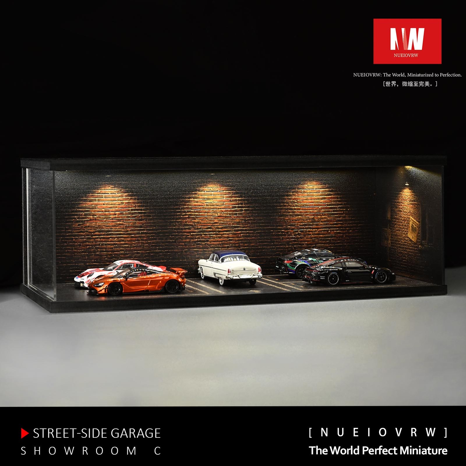 US 1:64/43 Black Garage Diorama Model LED Lighting Parking Lot Display Case Gift