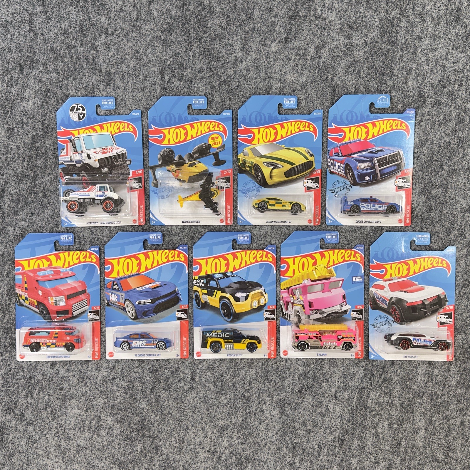 Lot of 9 Hot Wheels 5 Alarm Fire Truck HW Rescue 8/10 Pink Drift Charger +7 More