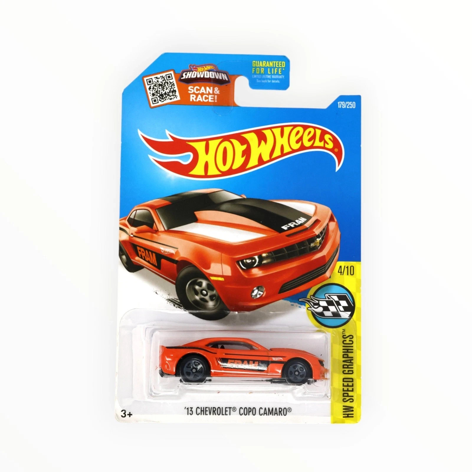 Hot Wheels 2013 CHEVROLET COPO CAMARO #179 orange FRAM HW Speed Graphics DHR75
