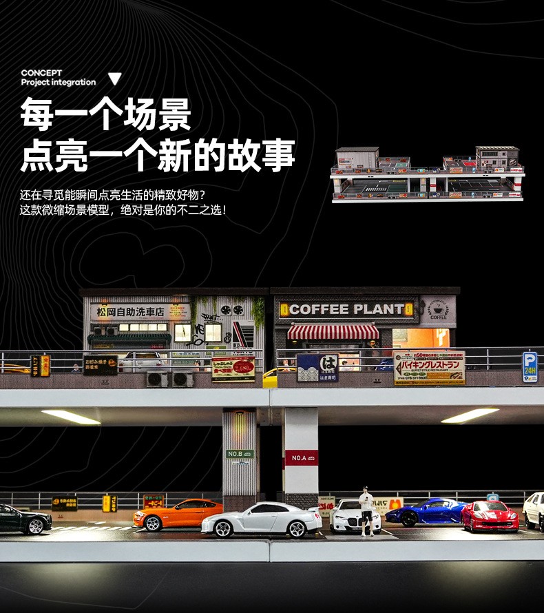 1/64 Diorama Diecast Car Garage Model Multi-Layer Car Parking Lots Display Scene
