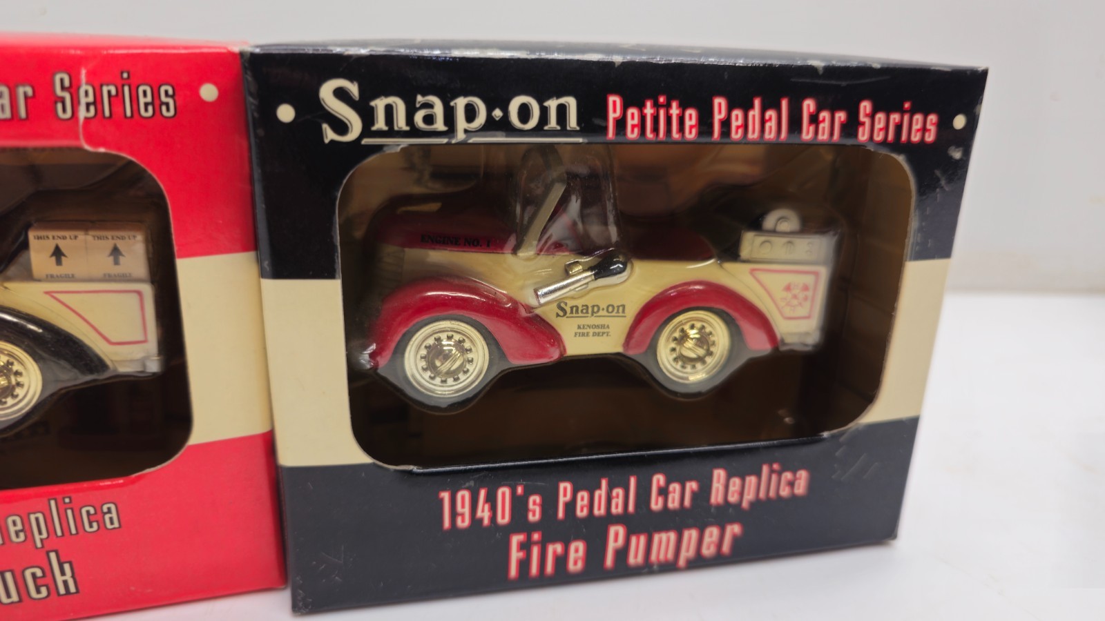 Snap-on 1940s Pedal Car Replicas Fire Pumper & Package Truck 1/12 Die Cast Lot