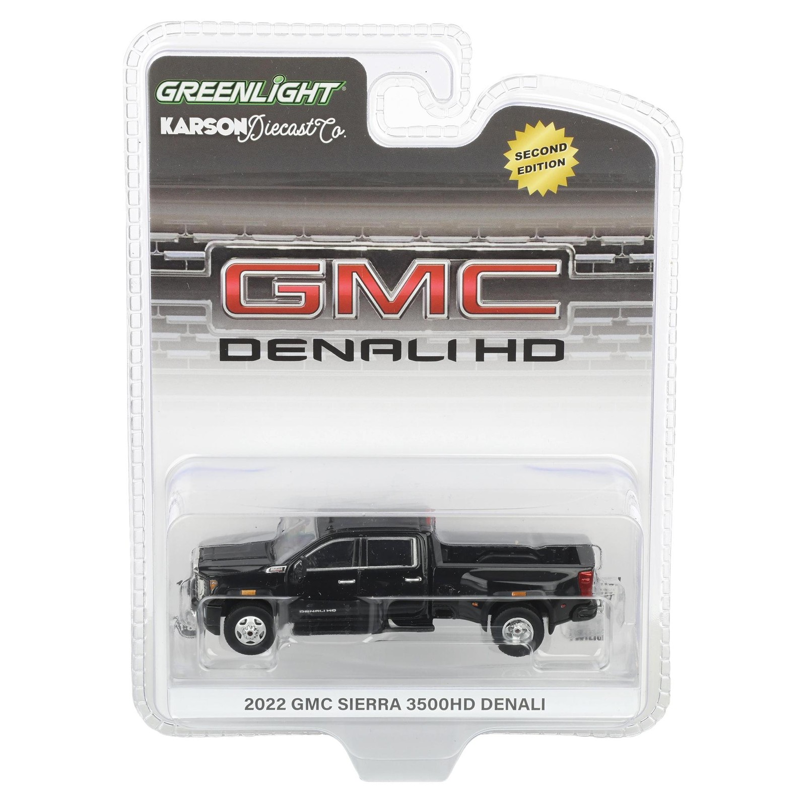 Greenlight 1/64 2022 GMC Sierra 3500HD Denali Dually Pickup Truck, Black 51678-A